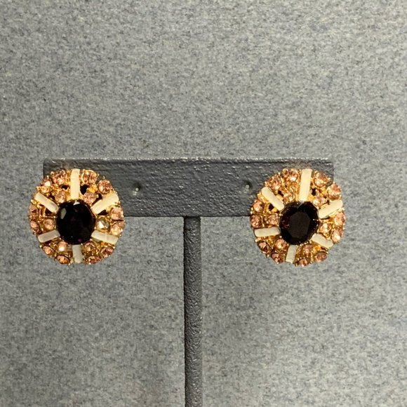Vintage Gold Earrings with Purple Zirconia and Pearls main image 1